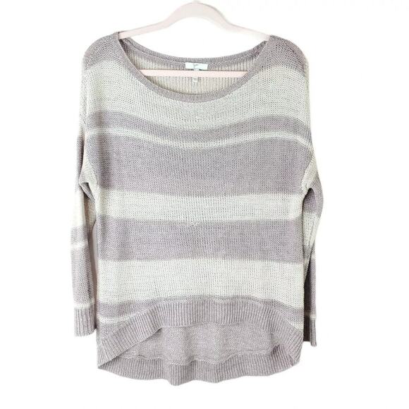 JOIE Women's Taupe/Purple Striped Open-Knit 100% Linen Pullover Sweater Size S - Picture 1 of 11